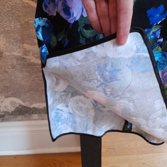 Cheongsam Dress Black Floral Pink Blue Rose Peony Flowers - Picture 9 of 11